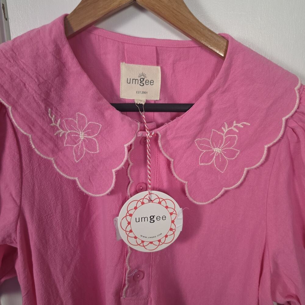 NEW Umgee Peter Pan Collared Pink Cotton Mini Dress Sz M Twee Coquette Doll - Picture 3 of 6